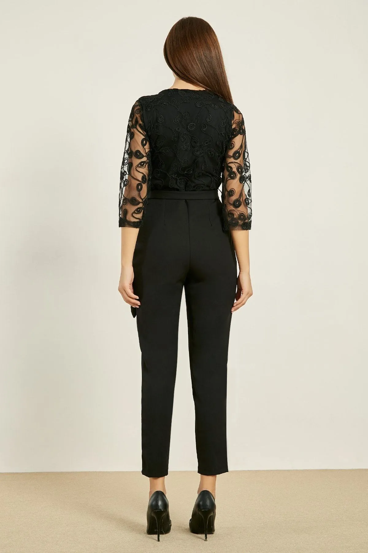 16114 Black Embroidered Tulle Jumpsuit