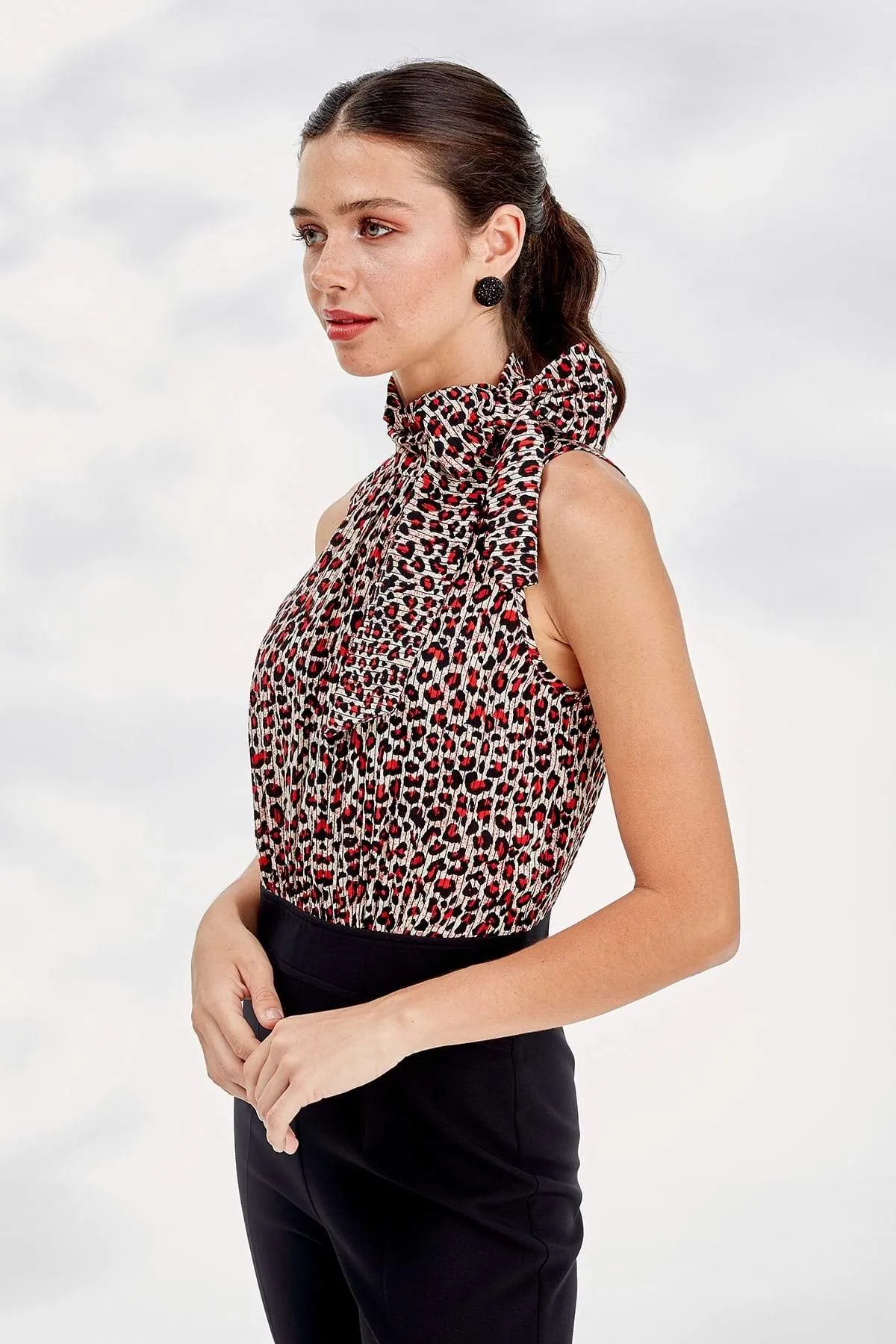 16177 Black Leopard Print Top Jumpsuit