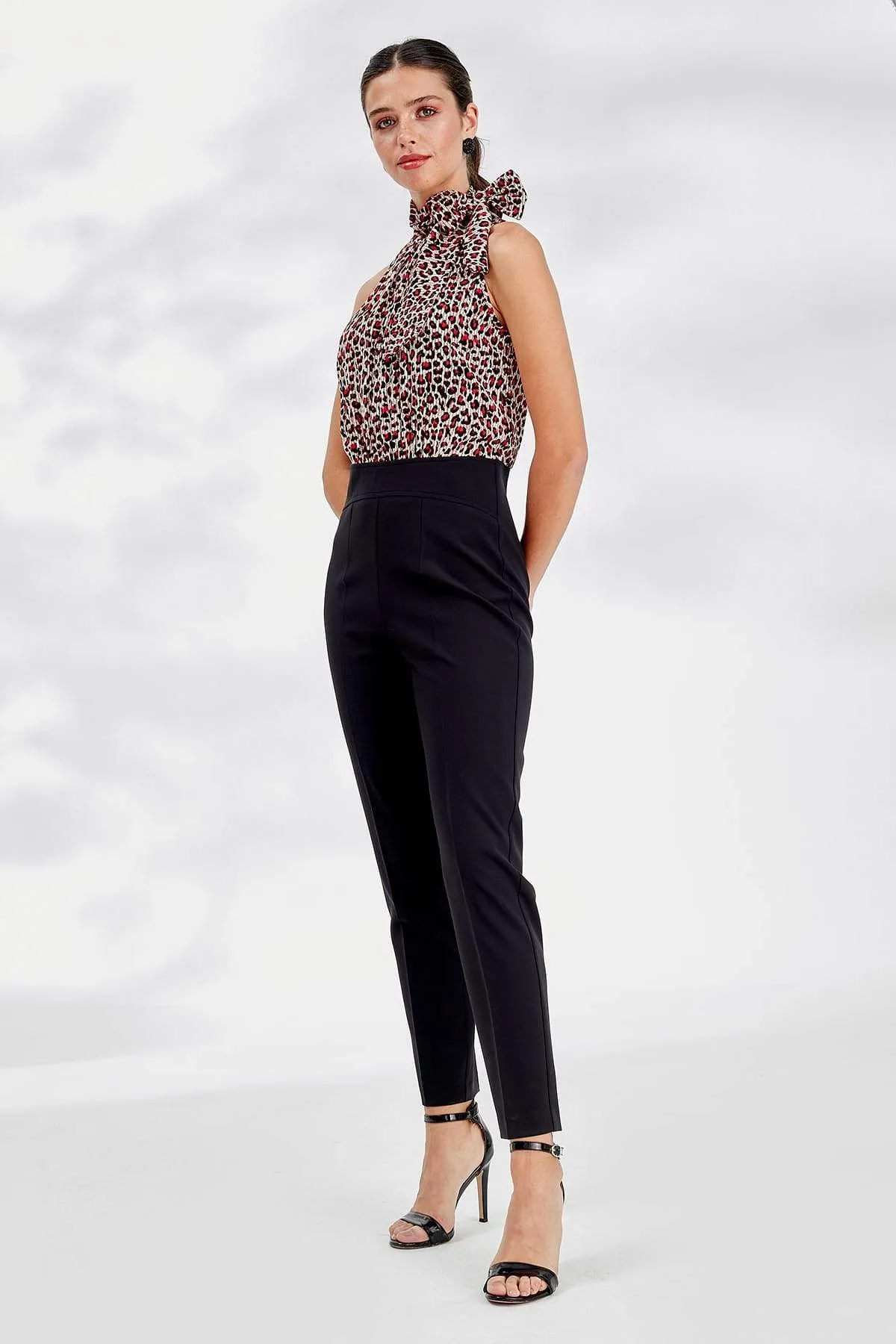 16177 Black Leopard Print Top Jumpsuit