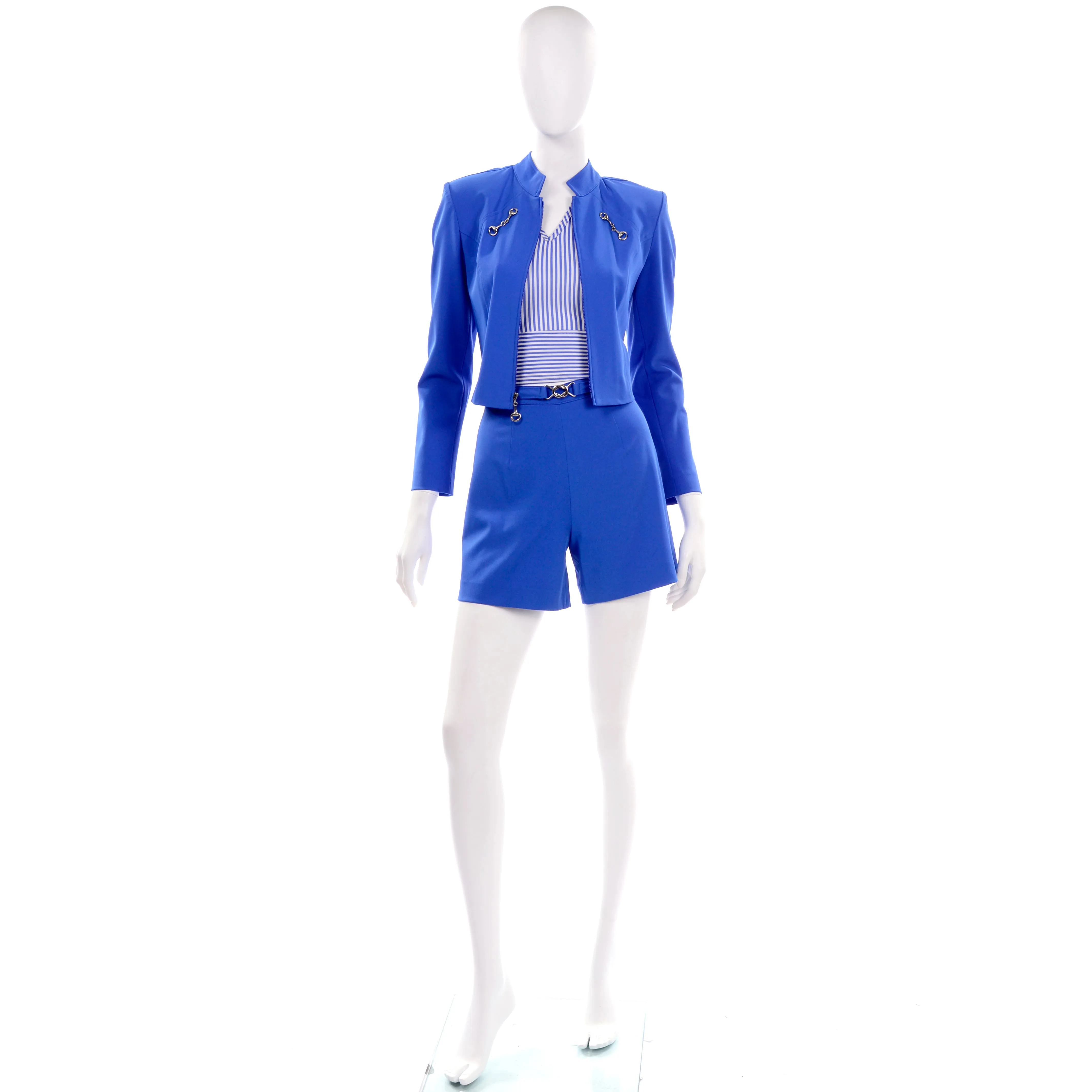 1990s Gantos Royal Blue Shorts, Halter Top & Jacket Active Ensemble