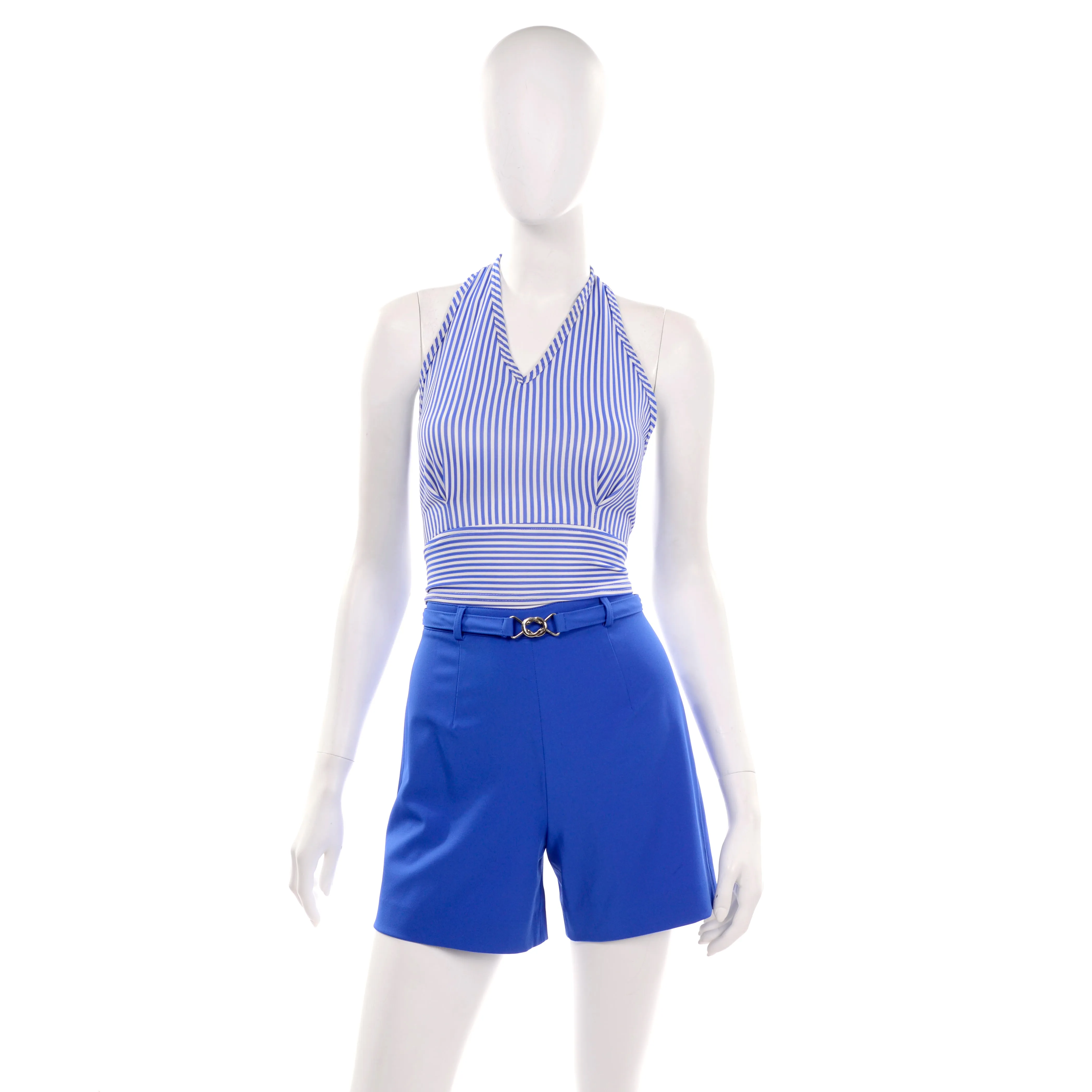 1990s Gantos Royal Blue Shorts, Halter Top & Jacket Active Ensemble
