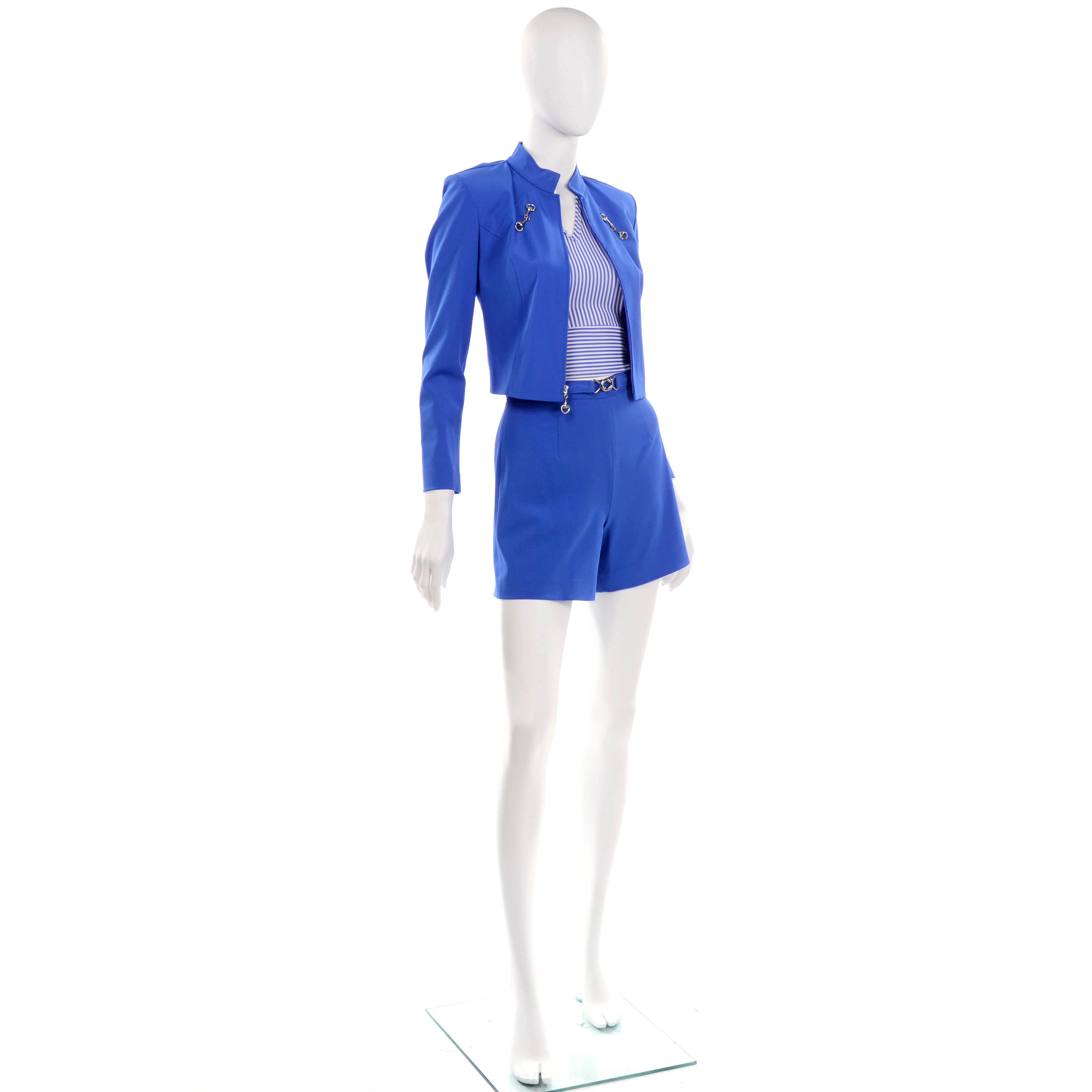 1990s Gantos Royal Blue Shorts, Halter Top & Jacket Active Ensemble