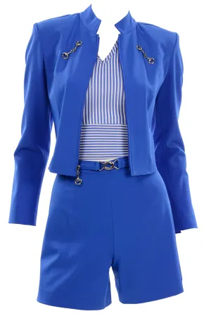 1990s Gantos Royal Blue Shorts, Halter Top & Jacket Active Ensemble