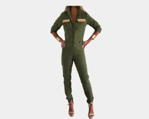 44 Hunter Green Flip Golden Pockets Jumpsuit - The Monaco