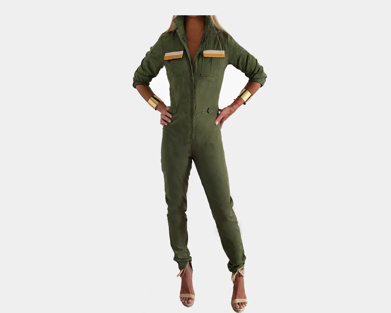 44 Hunter Green Flip Golden Pockets Jumpsuit - The Monaco