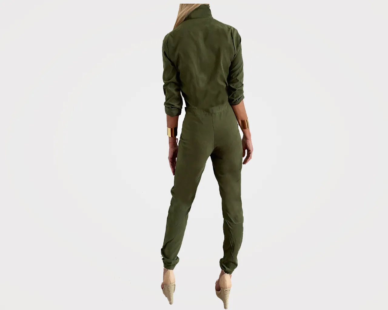 44 Hunter Green Flip Golden Pockets Jumpsuit - The Monaco