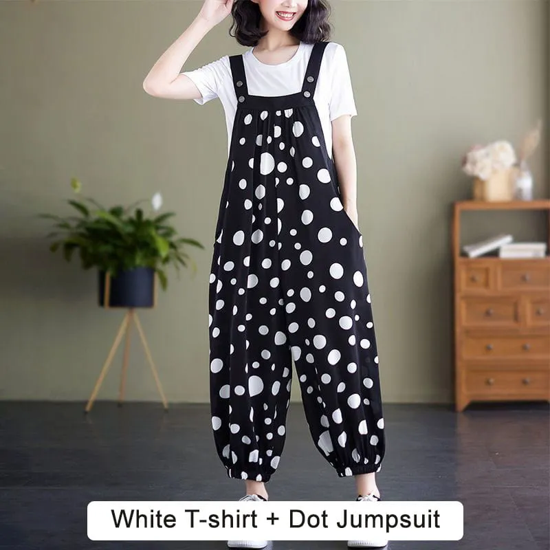 🔥50% OFF🔥Casual Loose Jumpsuit with Pockets & Solid Color T-Shirt Two-Piece Set