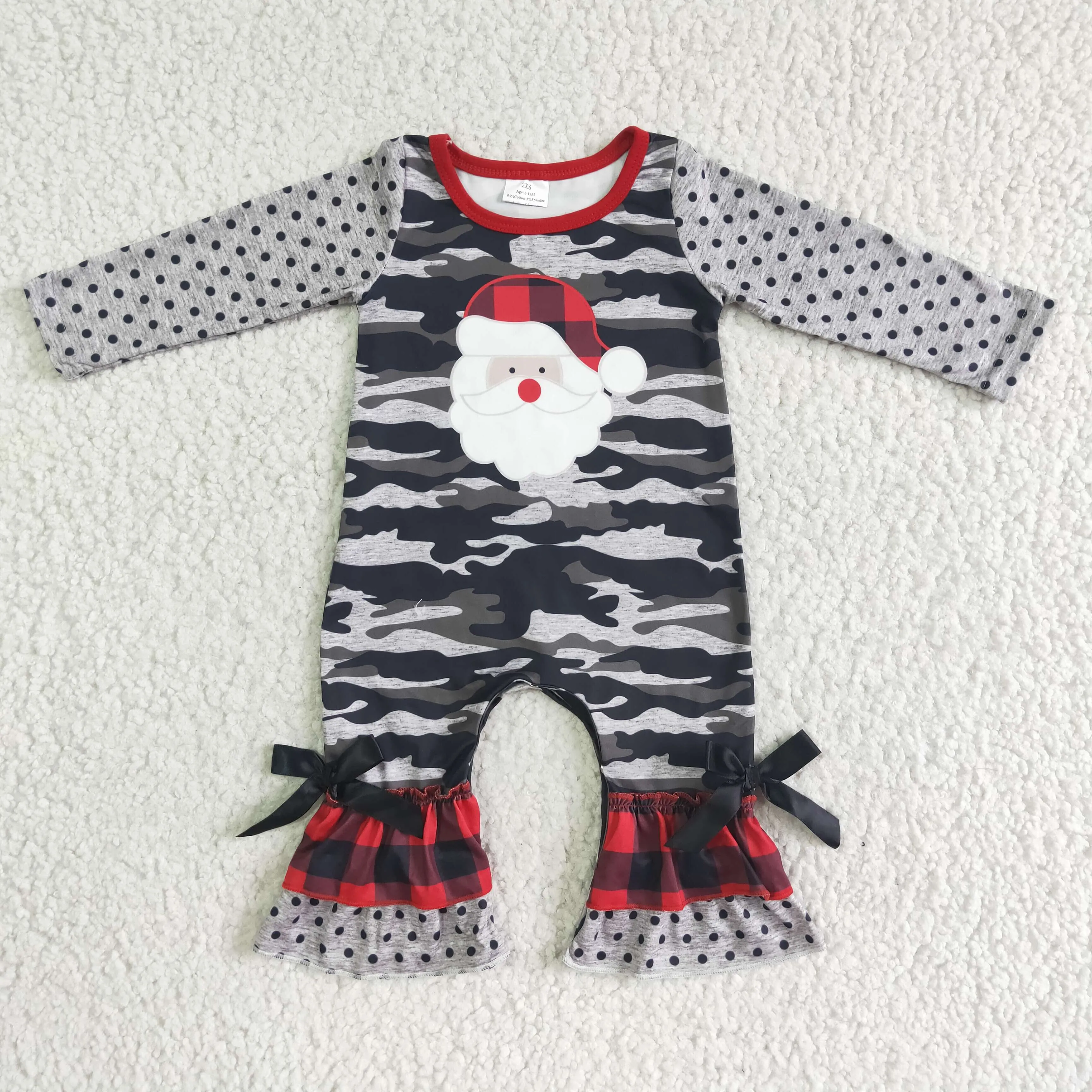 6 A24-9 baby girls long sleeve romper infants santa pattern dot jumpsuit