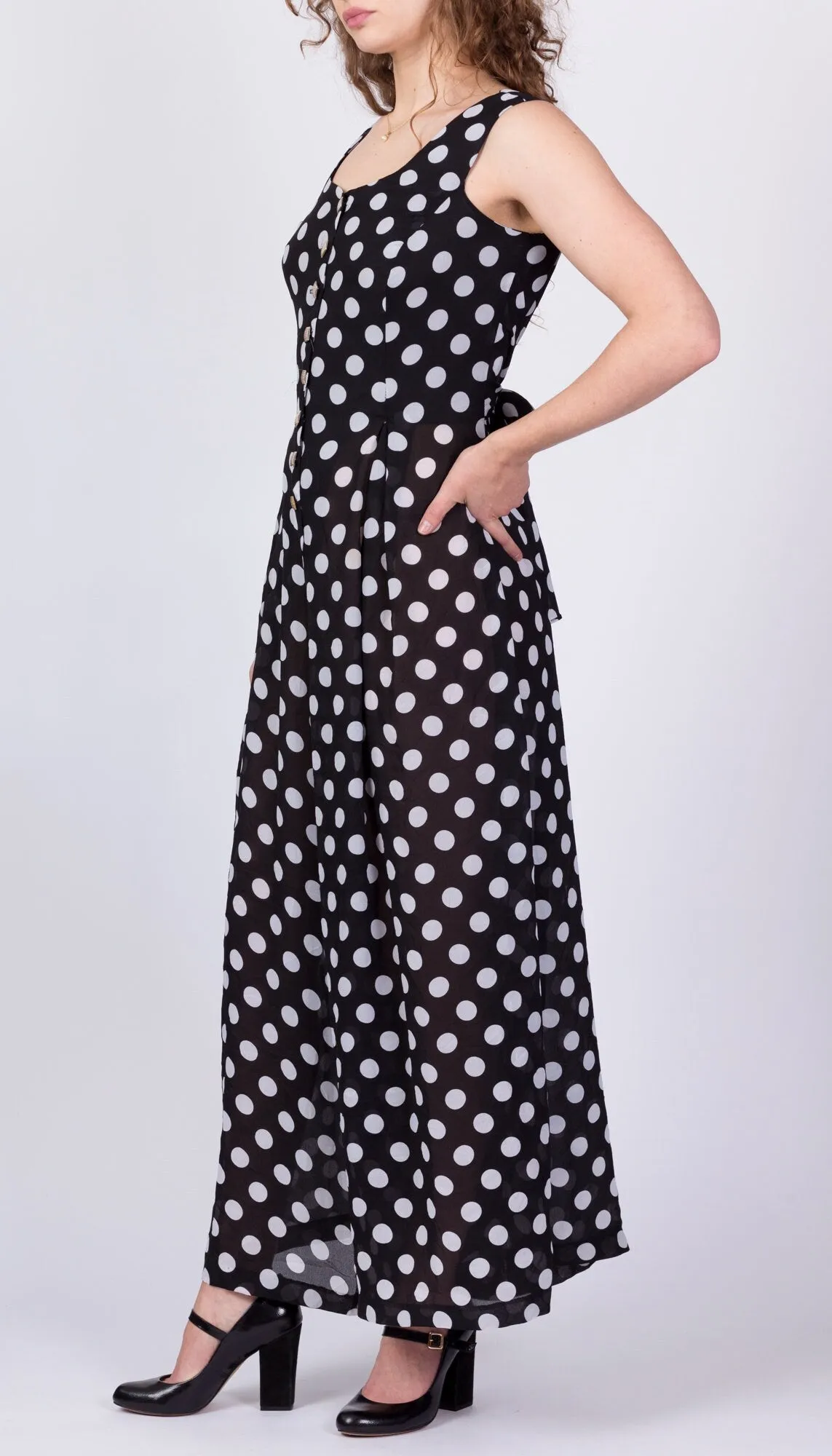 70s 80s Sheer Black & White Polka Dot Jumpsuit - Medium