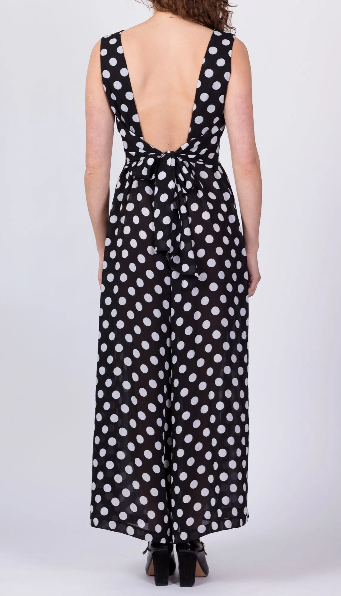 70s 80s Sheer Black & White Polka Dot Jumpsuit - Medium