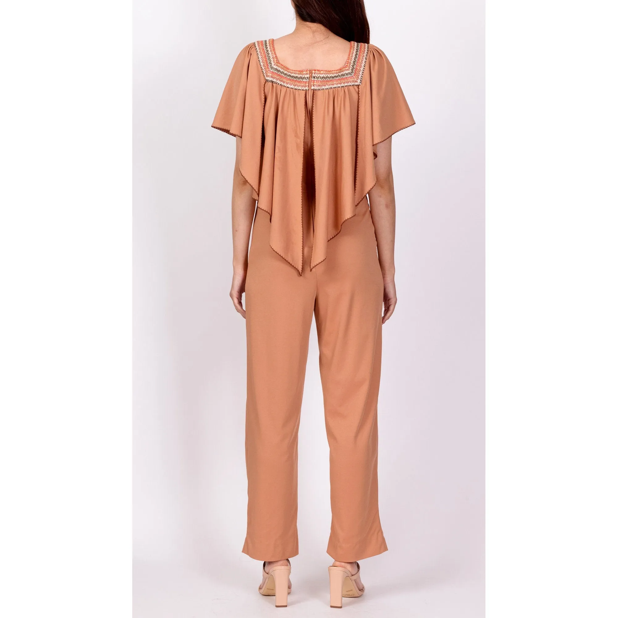 70s Embroidered Flutter Capelet Jumpsuit - XS to Petite Small