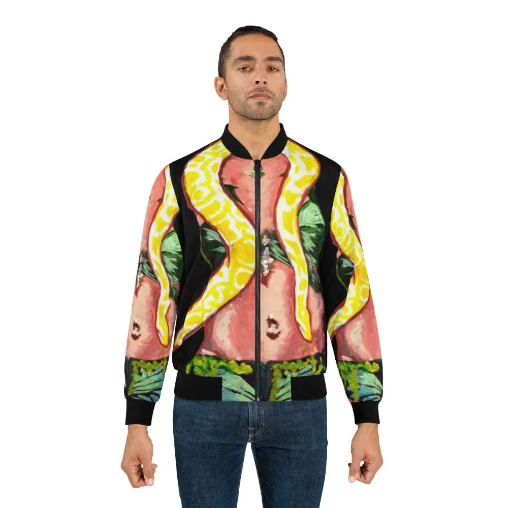 90s Pop Culture Snake Print Bomber Jacket