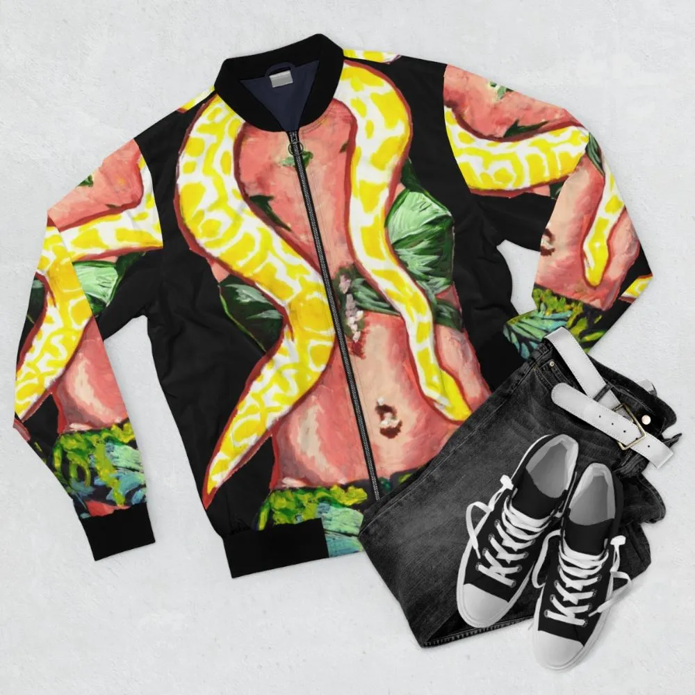 90s Pop Culture Snake Print Bomber Jacket