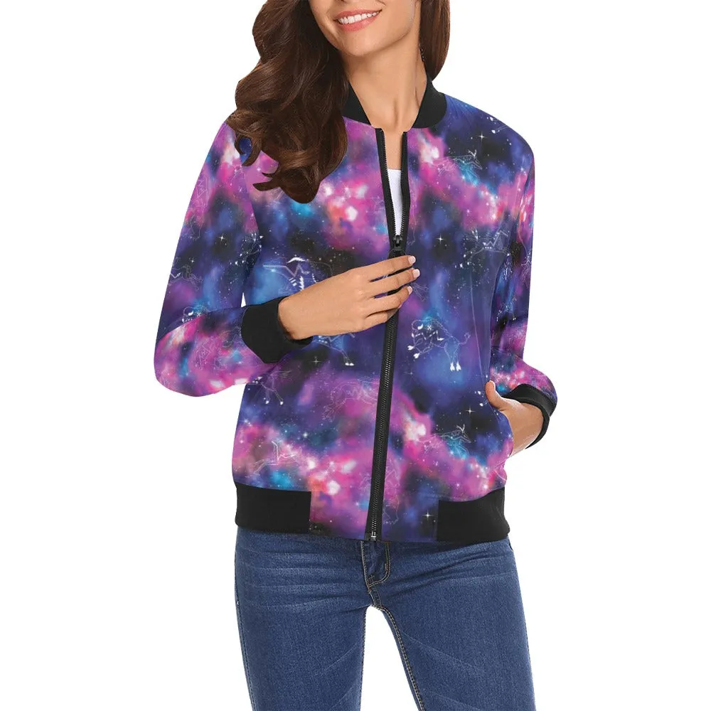 Animal Ancestors 1 Blue and Pink Bomber Jacket for Women