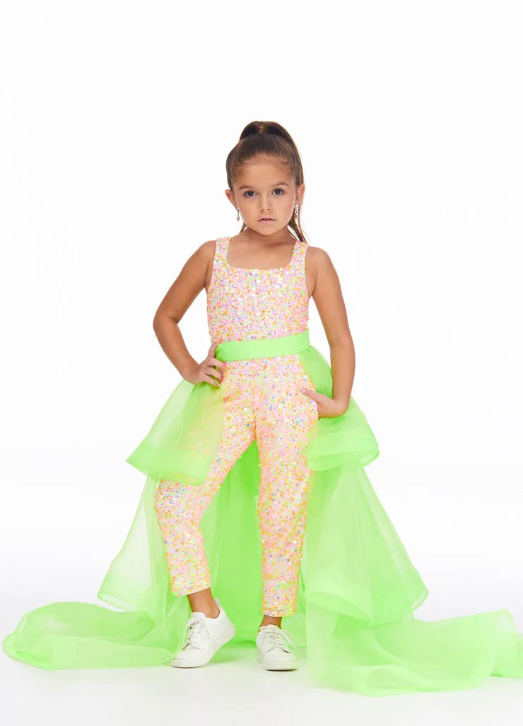 Ashley Lauren Kids 8025 Size 4 RED Girls Fully Beaded Jumpsuit Sequin Straight Pants