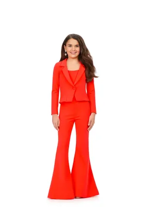 Ashley Lauren Kids 8206 Girls Long Sleeve Scuba Bell Bottom Pageant Jumpsuit Interview