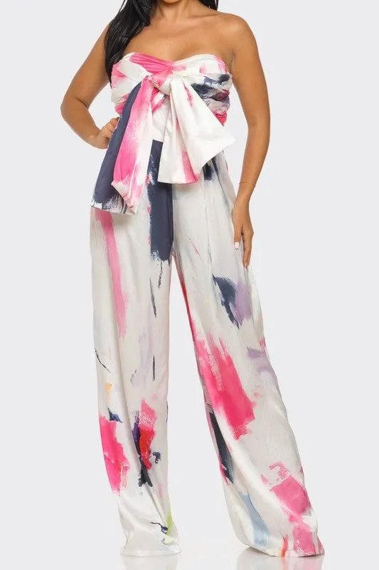 Athina Abstract Elegance Printed Wide Leg Jumpsuit
