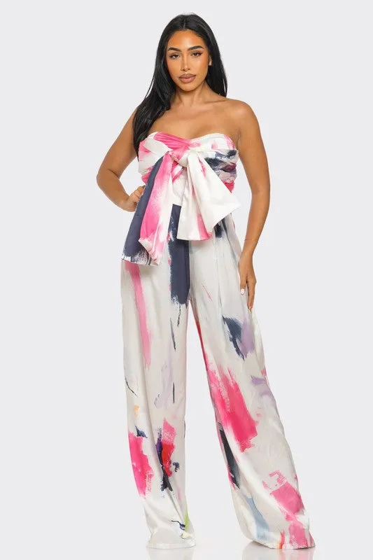 Athina Abstract Elegance Printed Wide Leg Jumpsuit