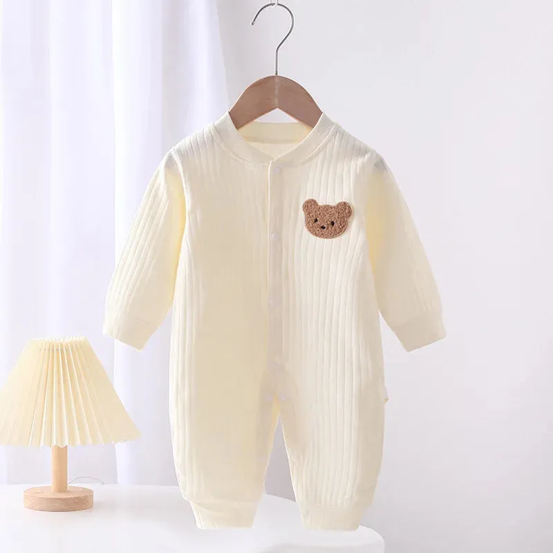 Baby Romper -Autumn Solid Color Cotton Bear Jumpsuit for Newborns 0-18M
