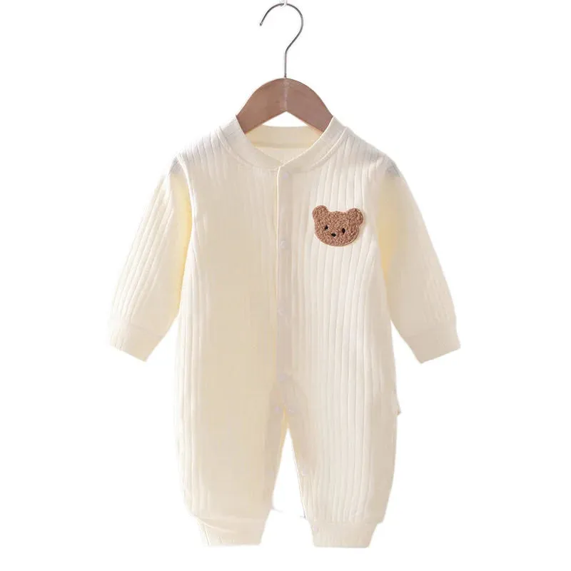 Baby Romper -Autumn Solid Color Cotton Bear Jumpsuit for Newborns 0-18M