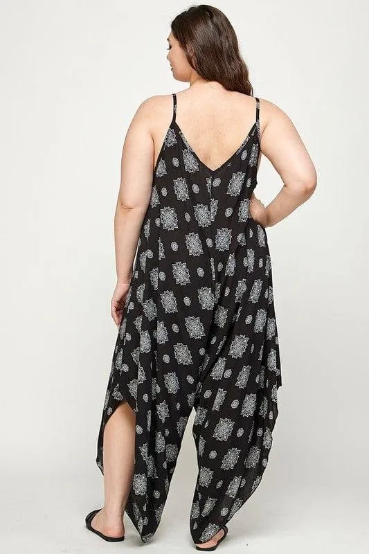 Bandana printed harem jumpsuit in plus size