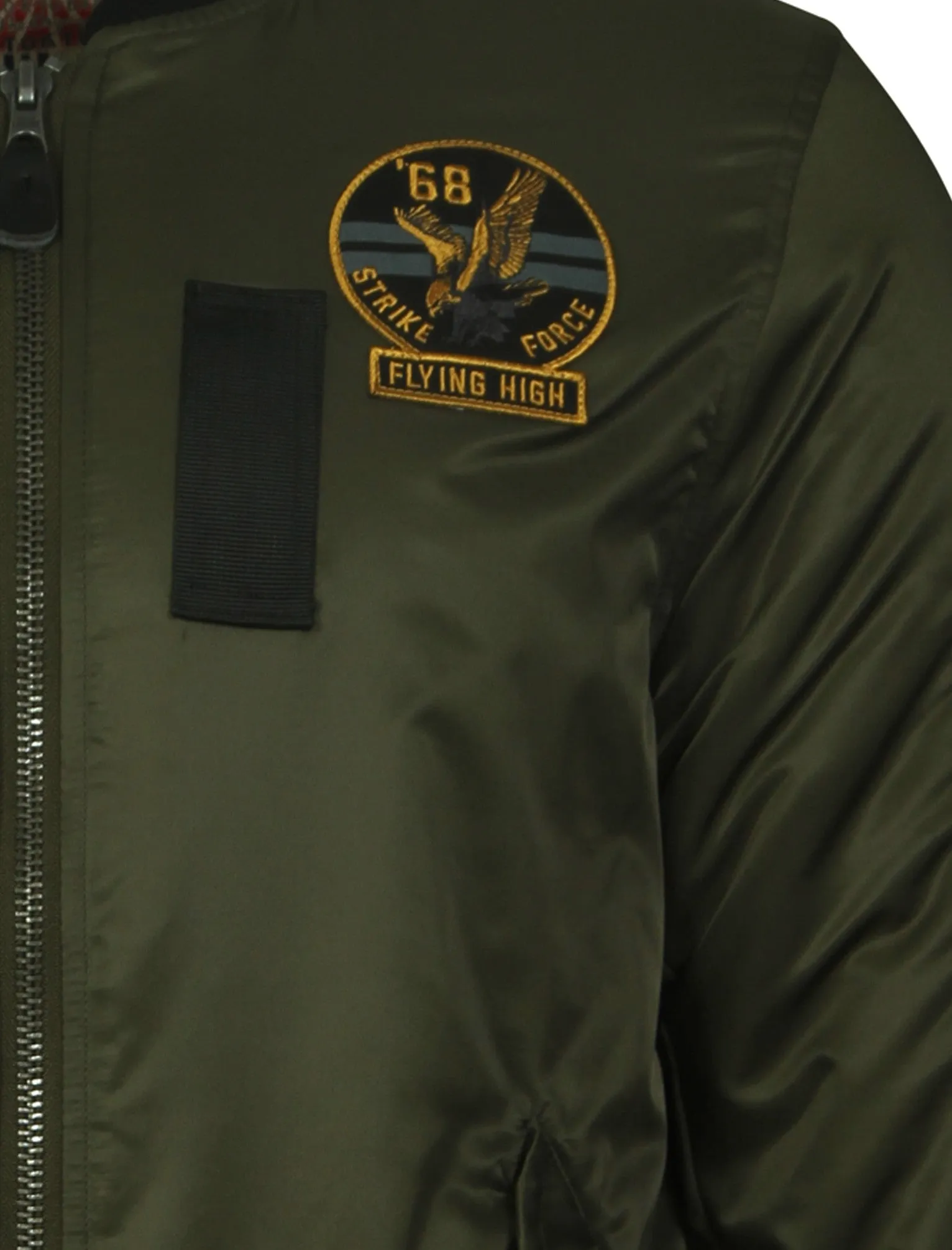 Basnett Bomber Jacket with Patches In Amazon Khaki - Tokyo Laundry