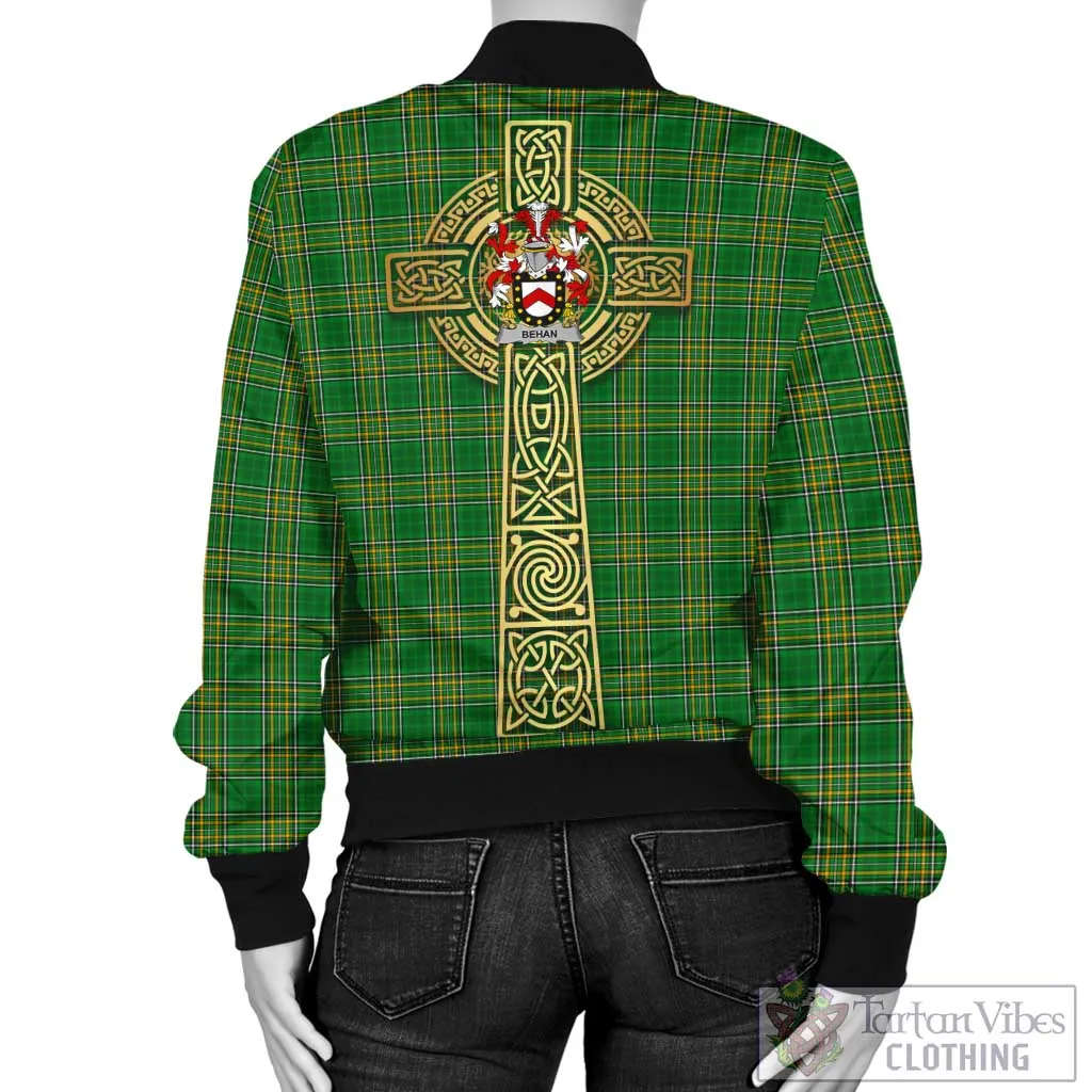 Behan Irish Clan Tartan Bomber Jacket with Coat of Arms Celtic Tree of Life Style