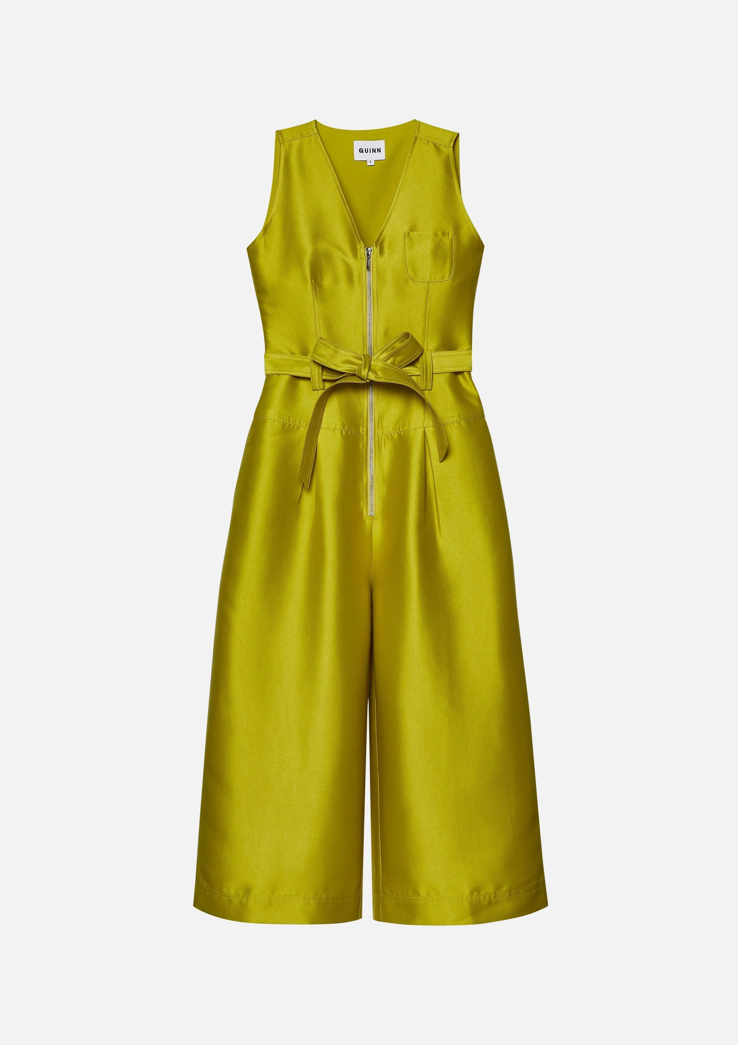Belted Satin Sleeveless Jumpsuit