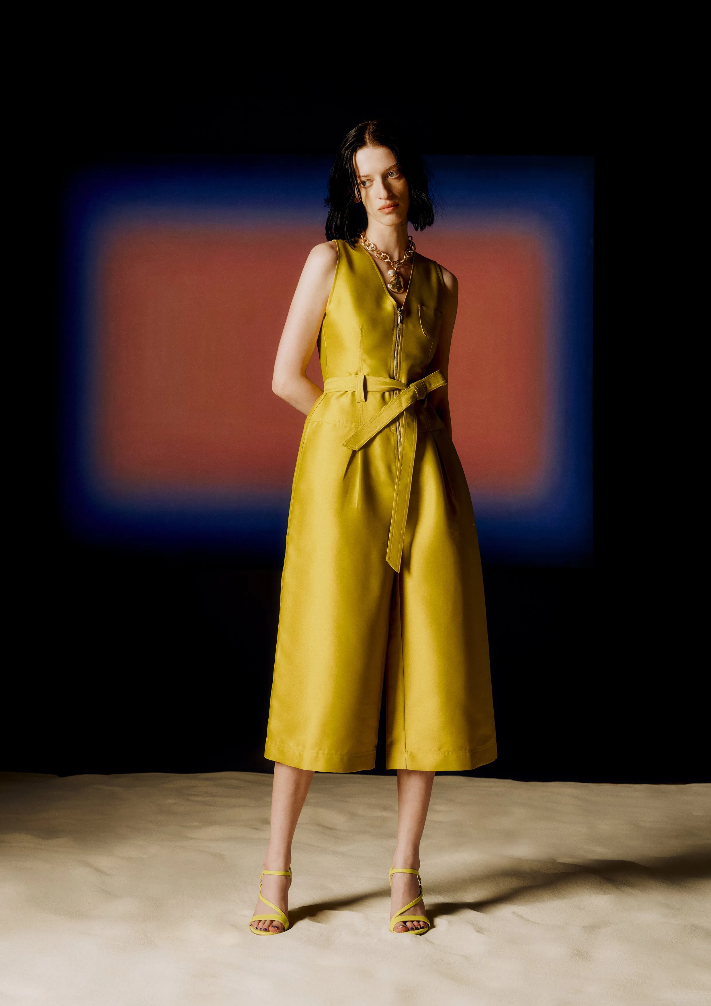 Belted Satin Sleeveless Jumpsuit