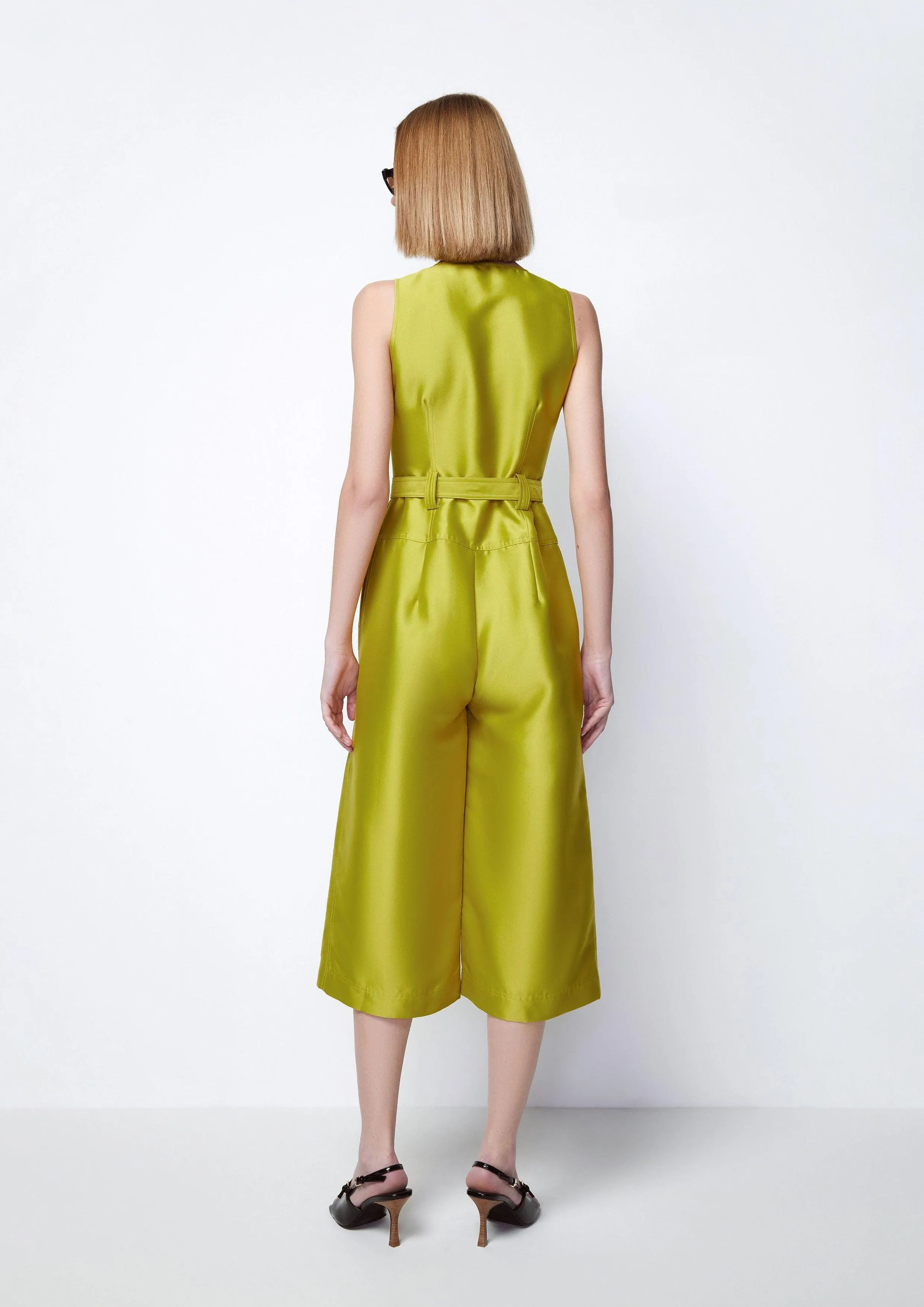 Belted Satin Sleeveless Jumpsuit
