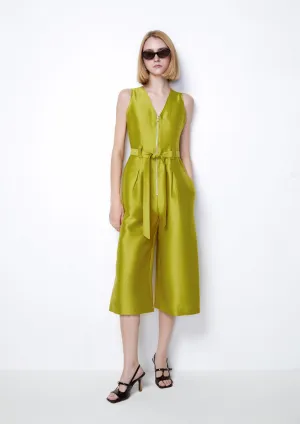 Belted Satin Sleeveless Jumpsuit