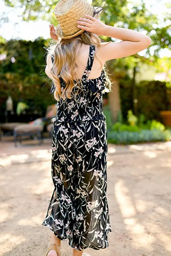 Big Girls Ruffle Floral Split Leg Jumpsuit