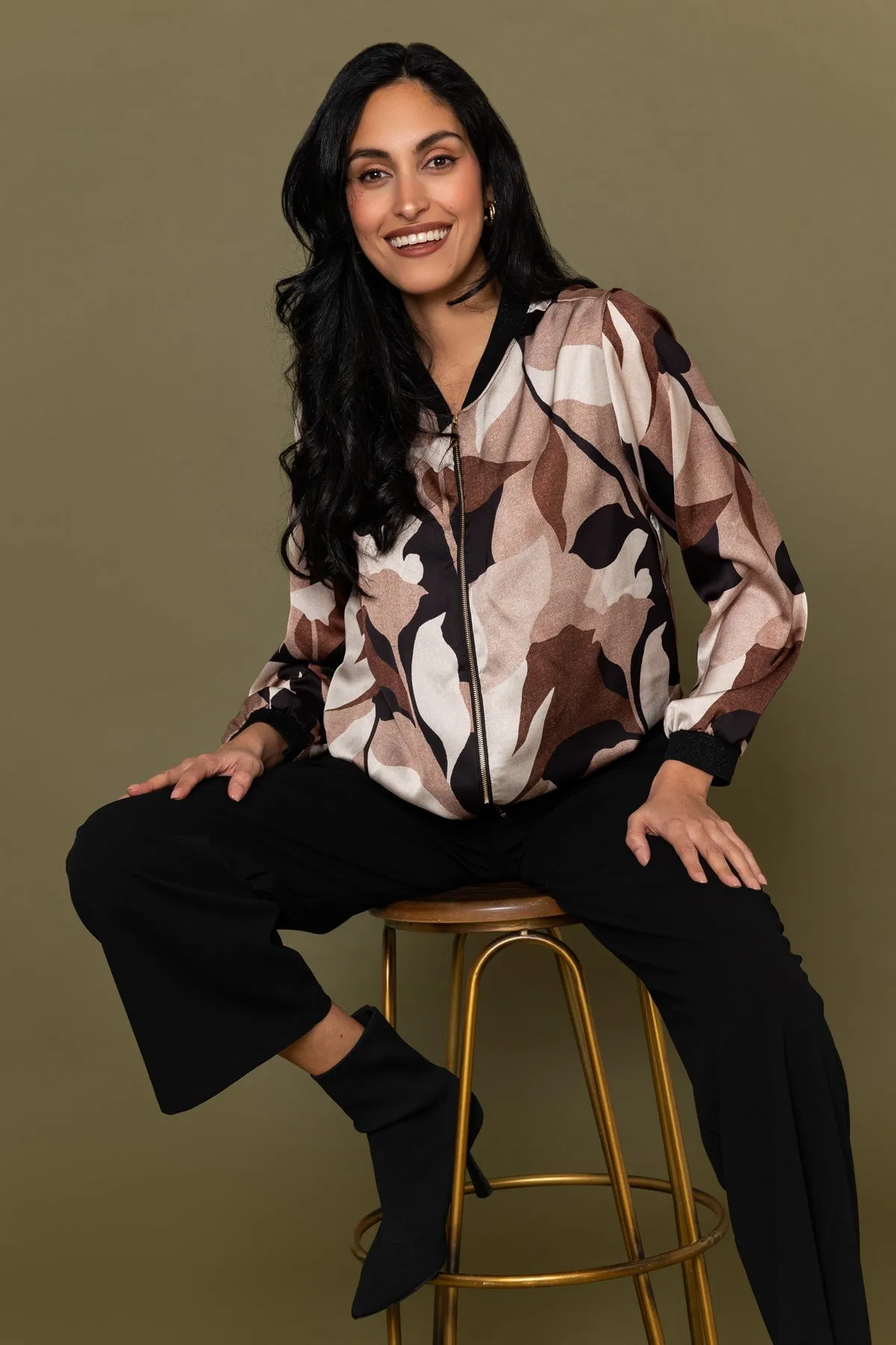 Black & Brown Printed Printed Bomber Jacket