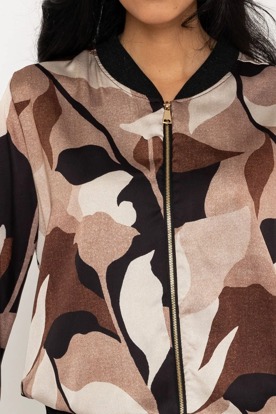 Black & Brown Printed Printed Bomber Jacket