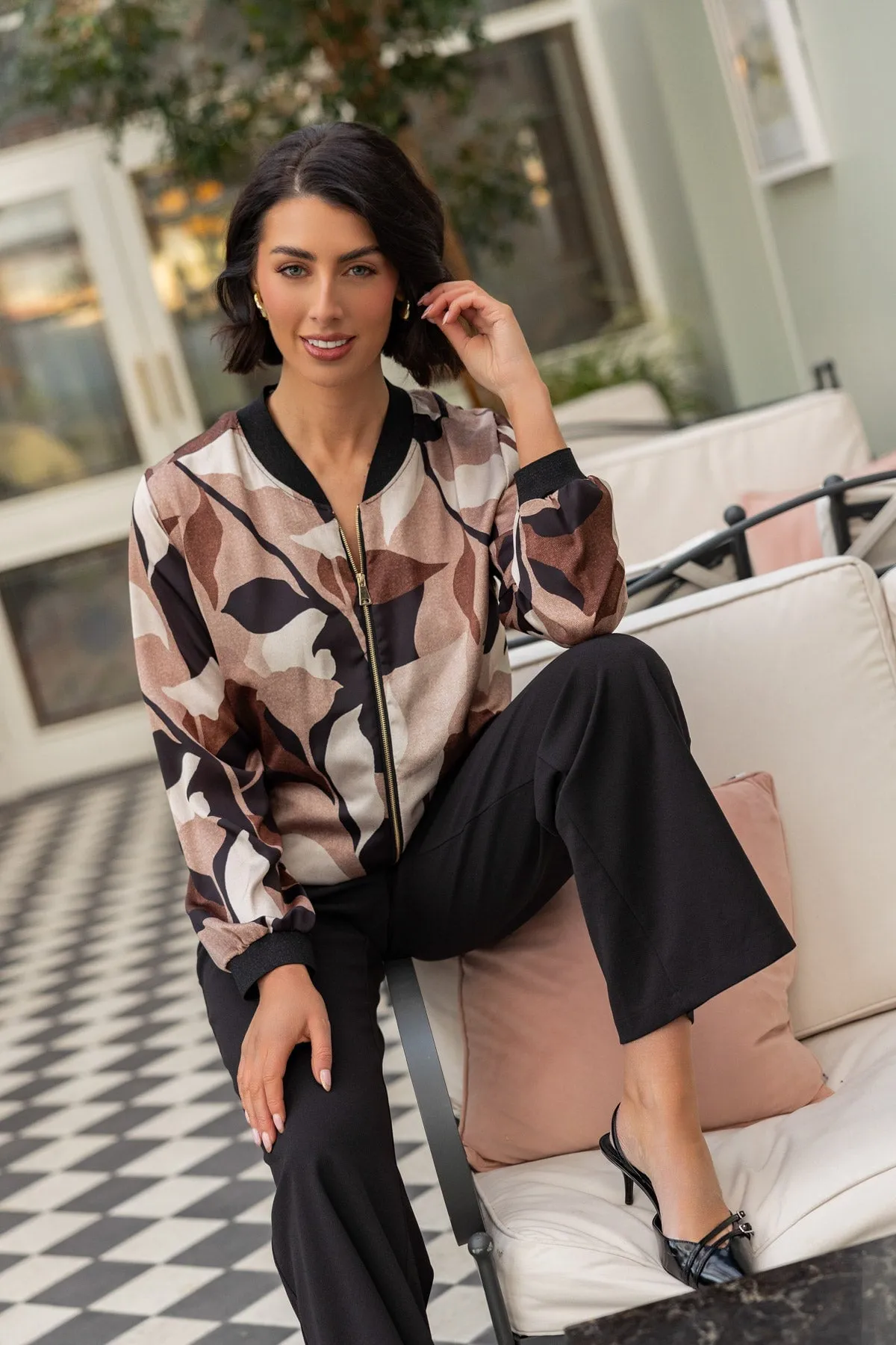Black & Brown Printed Printed Bomber Jacket