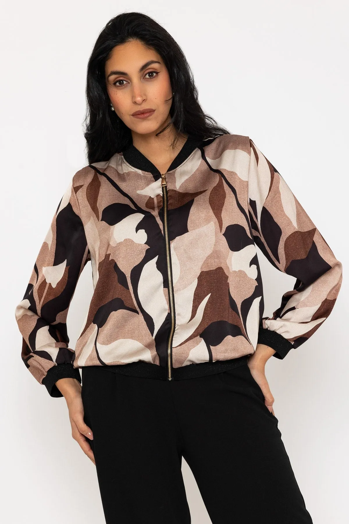 Black & Brown Printed Printed Bomber Jacket