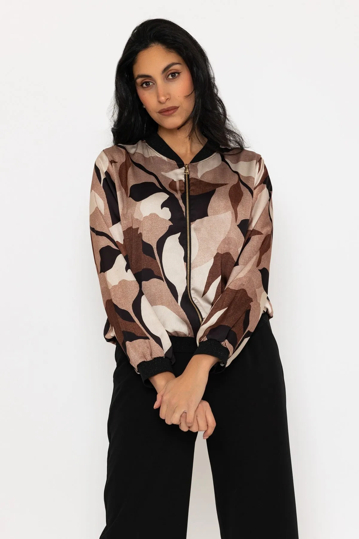 Black & Brown Printed Printed Bomber Jacket