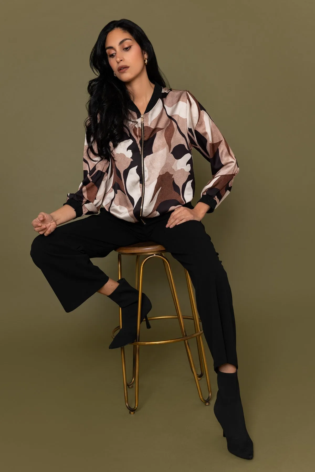 Black & Brown Printed Printed Bomber Jacket