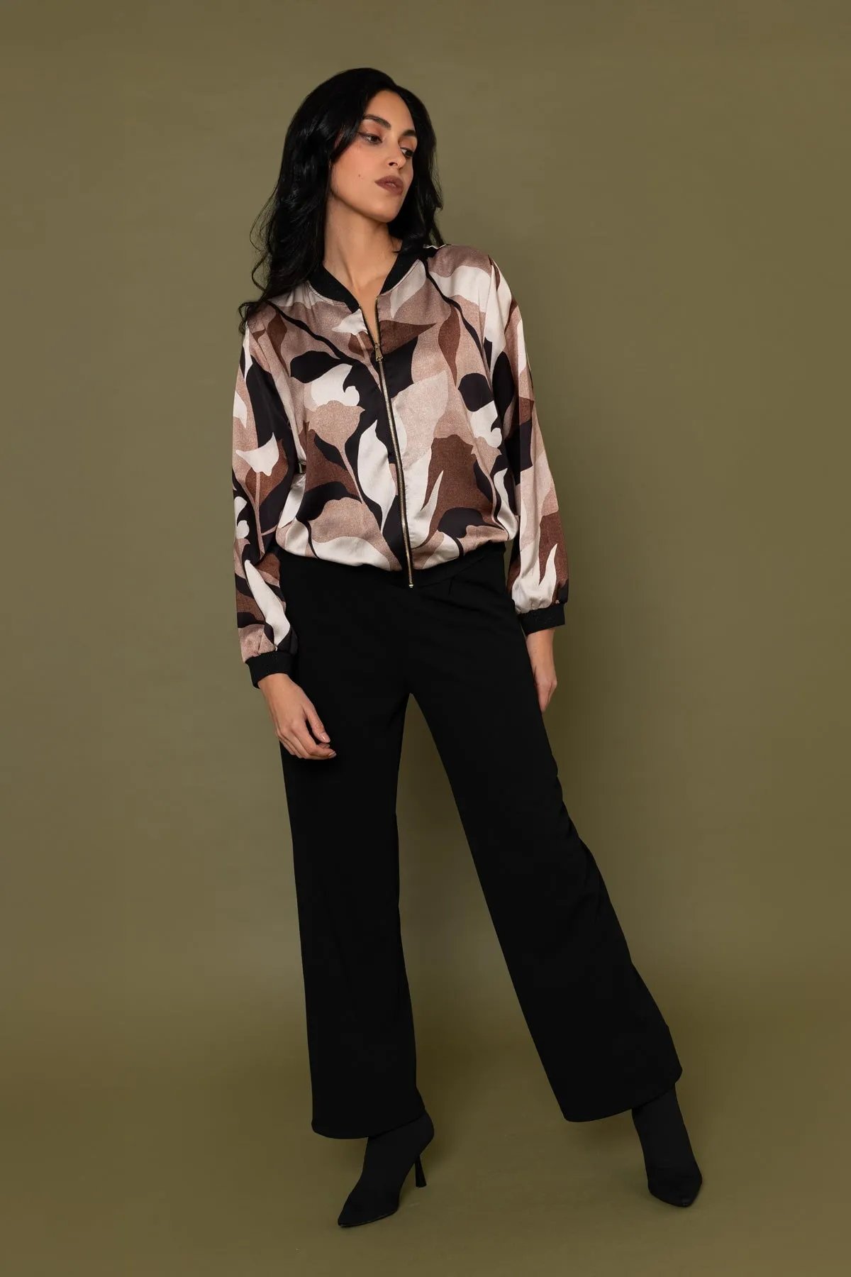 Black & Brown Printed Printed Bomber Jacket