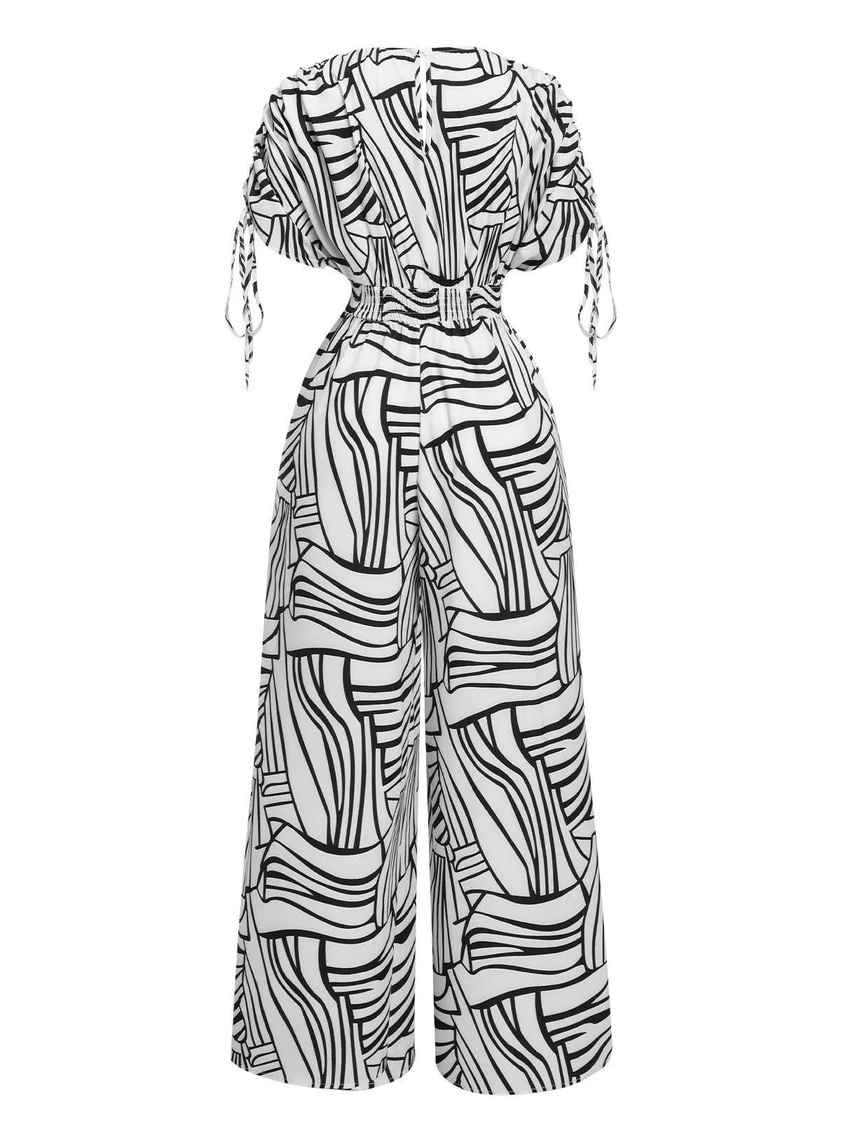 Black & White 1930s Geometric V-Neck Jumpsuit