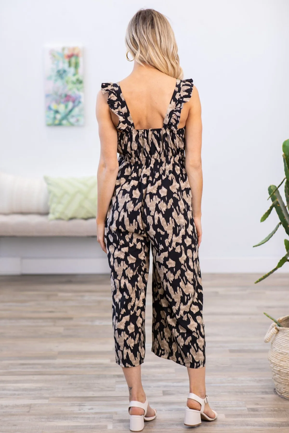Black and Tan Abstract Print Jumpsuit