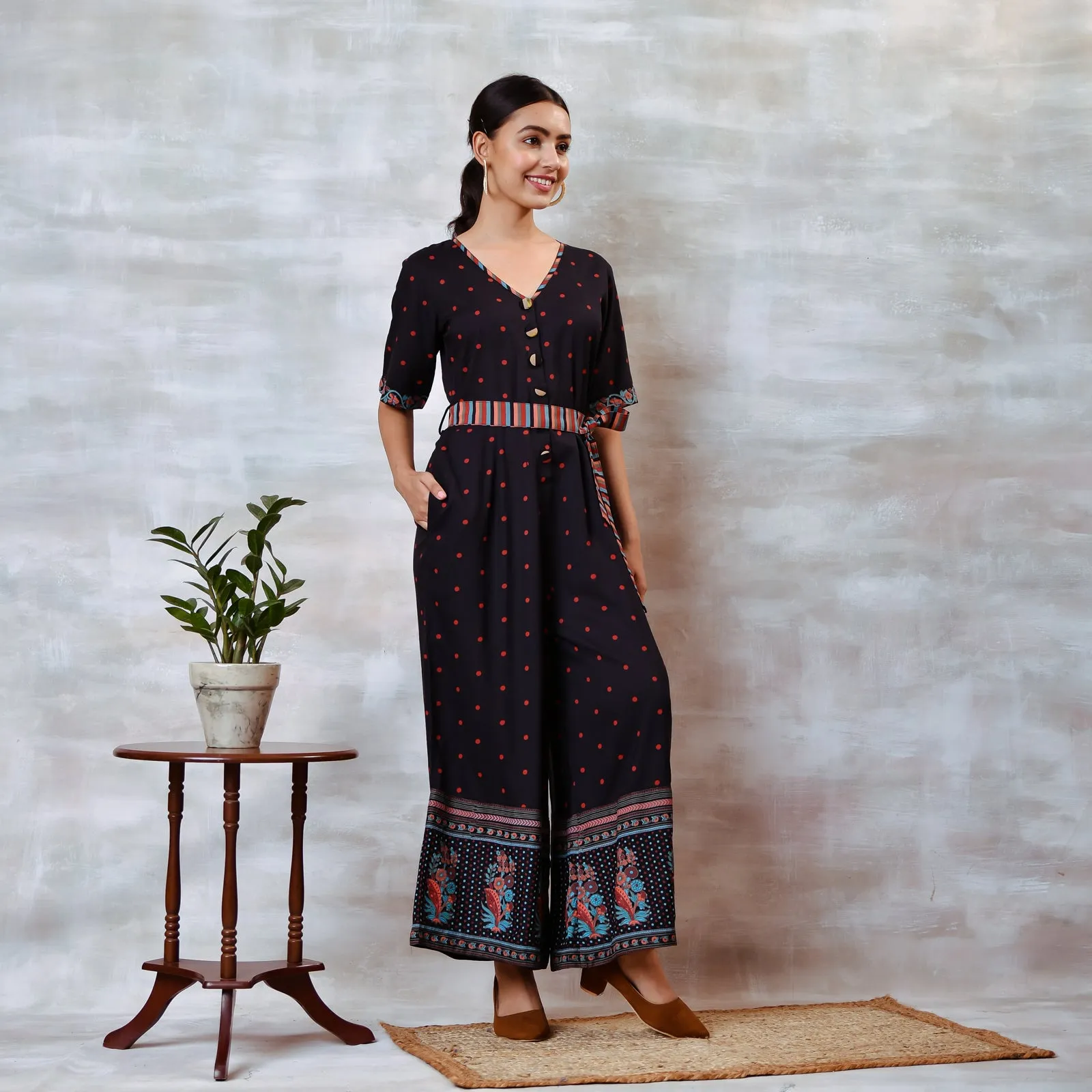 Black Jumpsuit with Belt Details