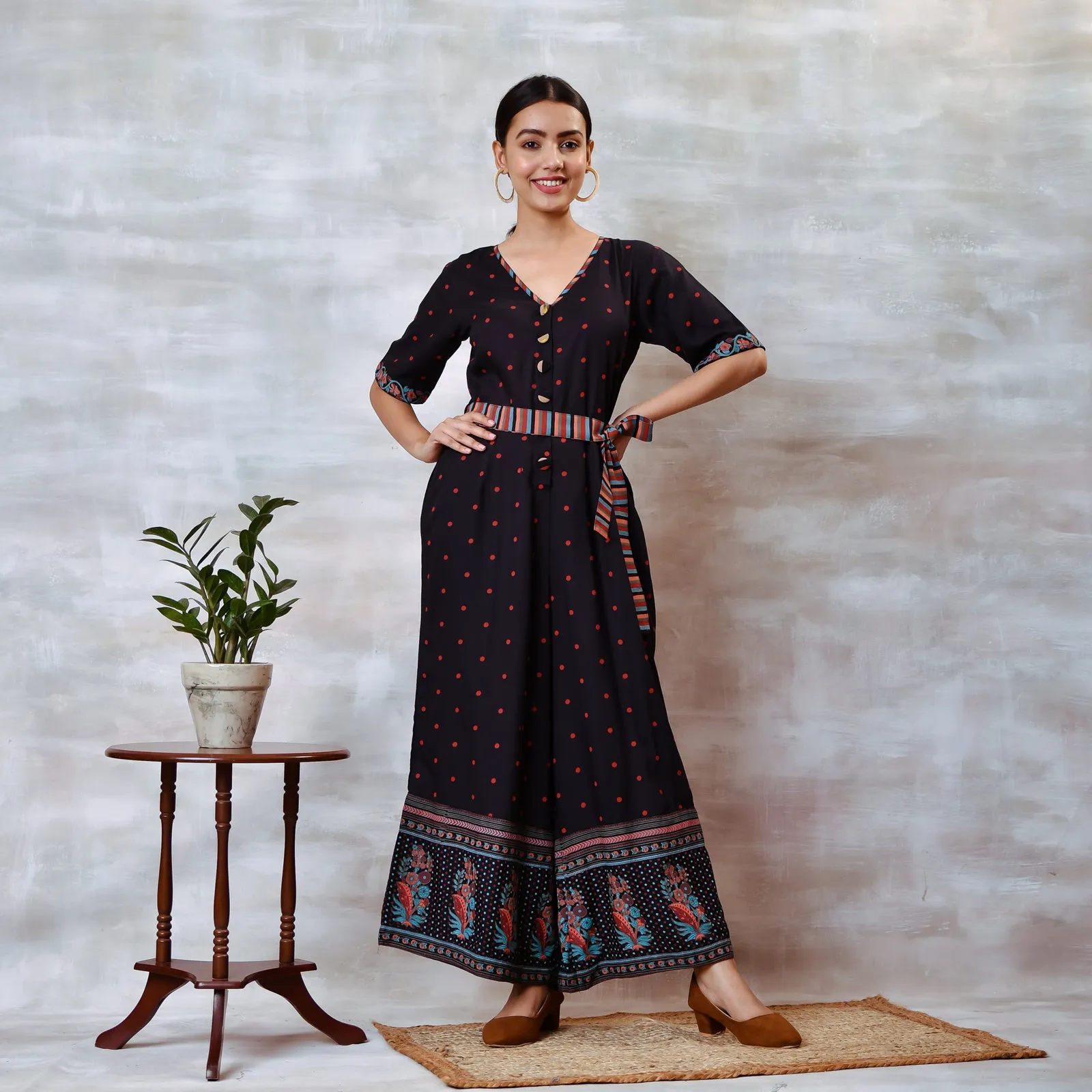 Black Jumpsuit with Belt Details