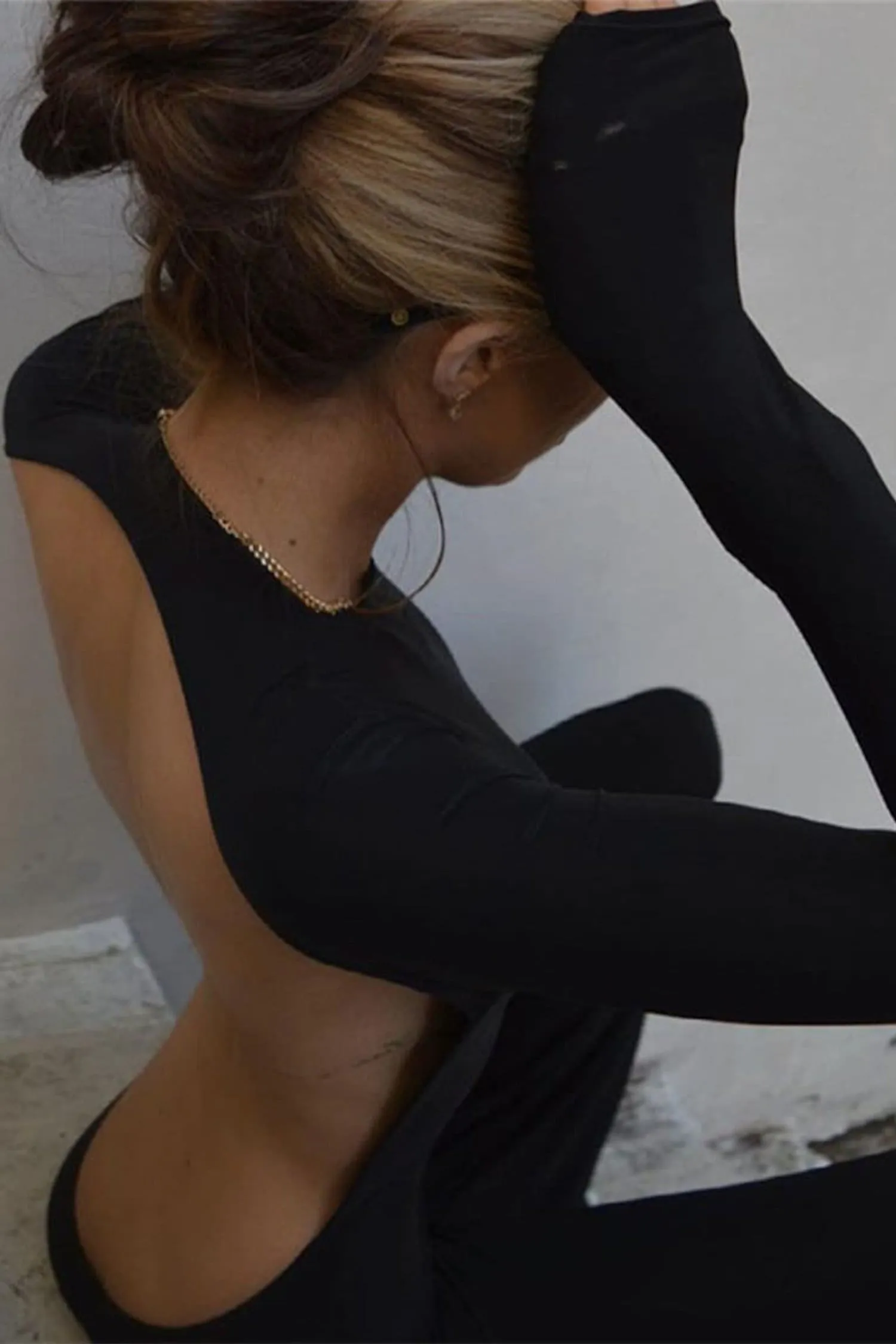Black Long Sleeve Flare Backless Jumpsuit