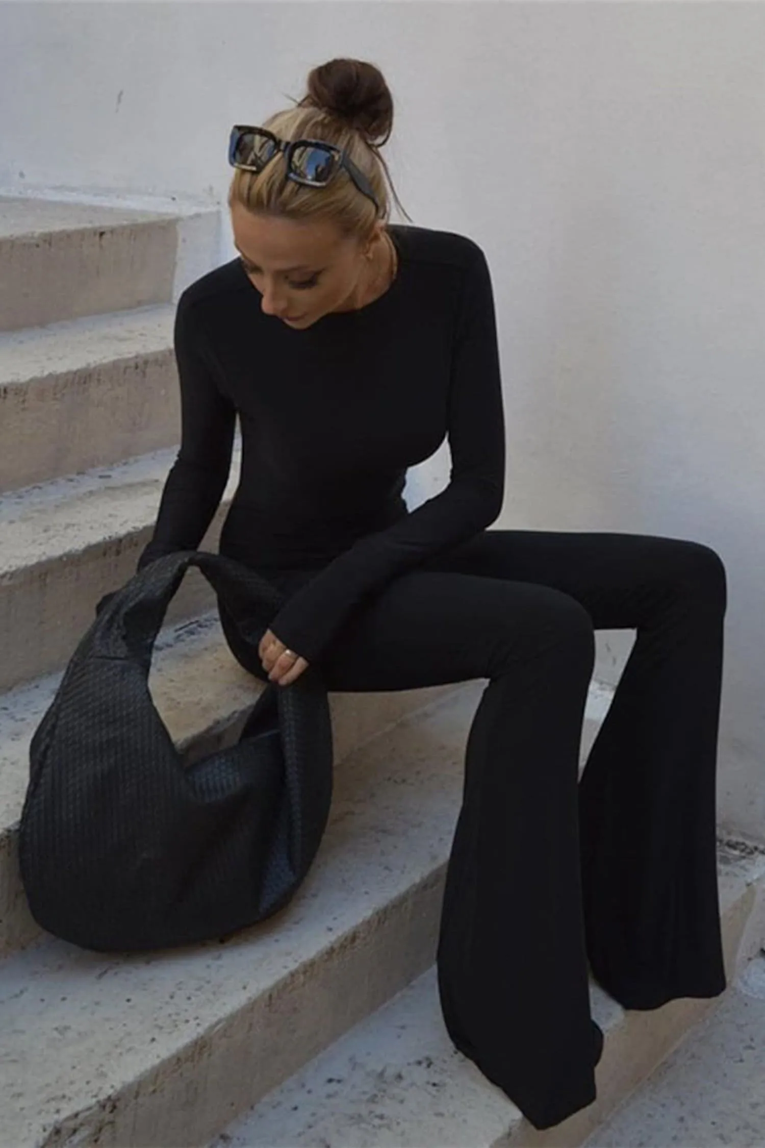 Black Long Sleeve Flare Backless Jumpsuit