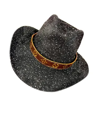 Black Sparkle Cowgirl Hat with flourish hat belt UPF 50  sun protection