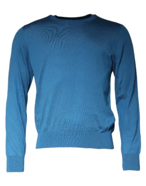 Blue Long Sleeve Crew Neck Pullover Sweater