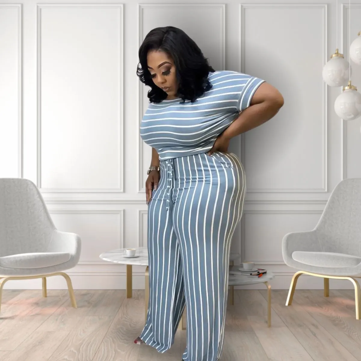 Blue Stripe 4XL Jumpsuit