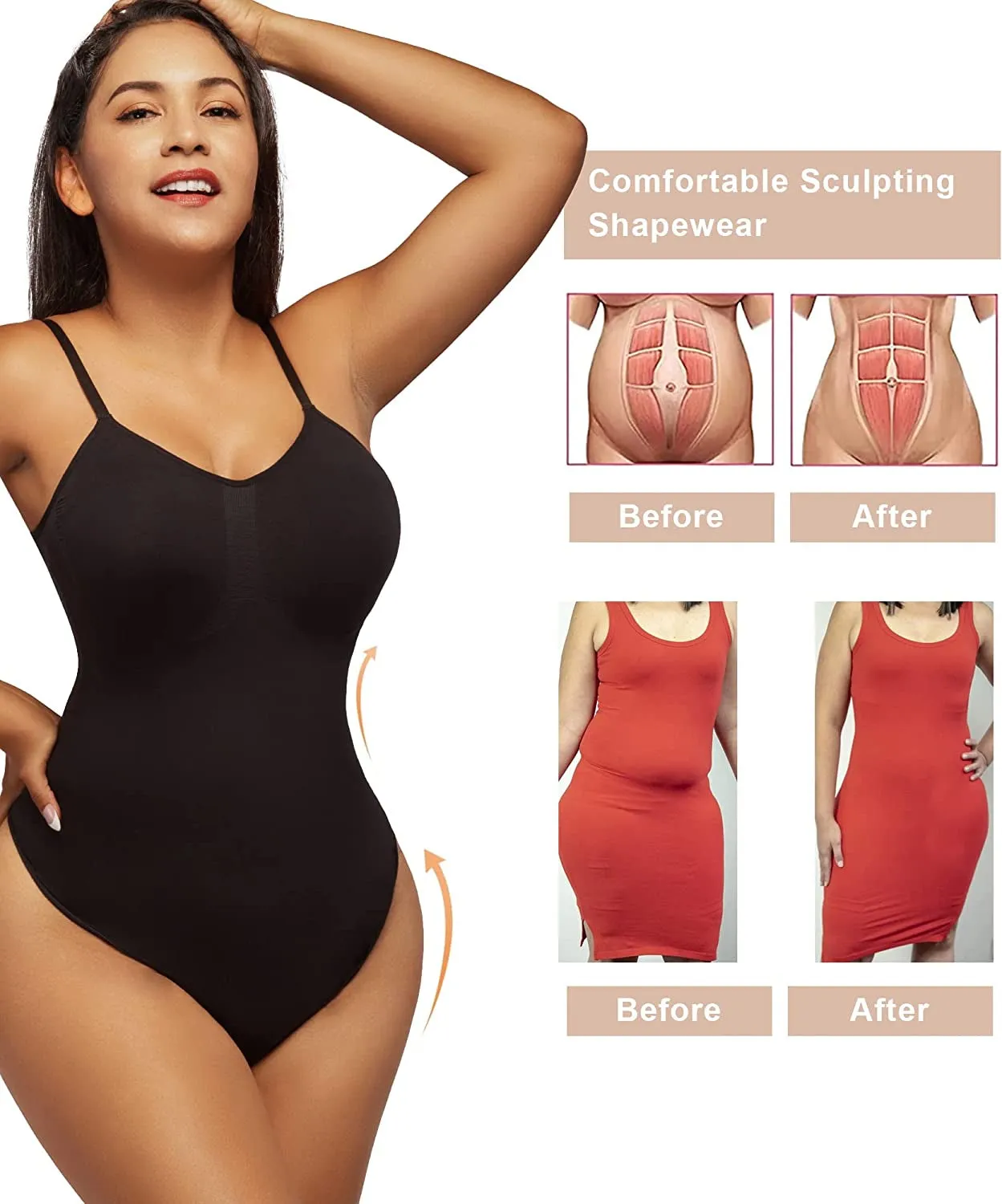 Bodysuit for Women Tummy Control Shapewear Seamless Sculpting Thong Body Shaper
