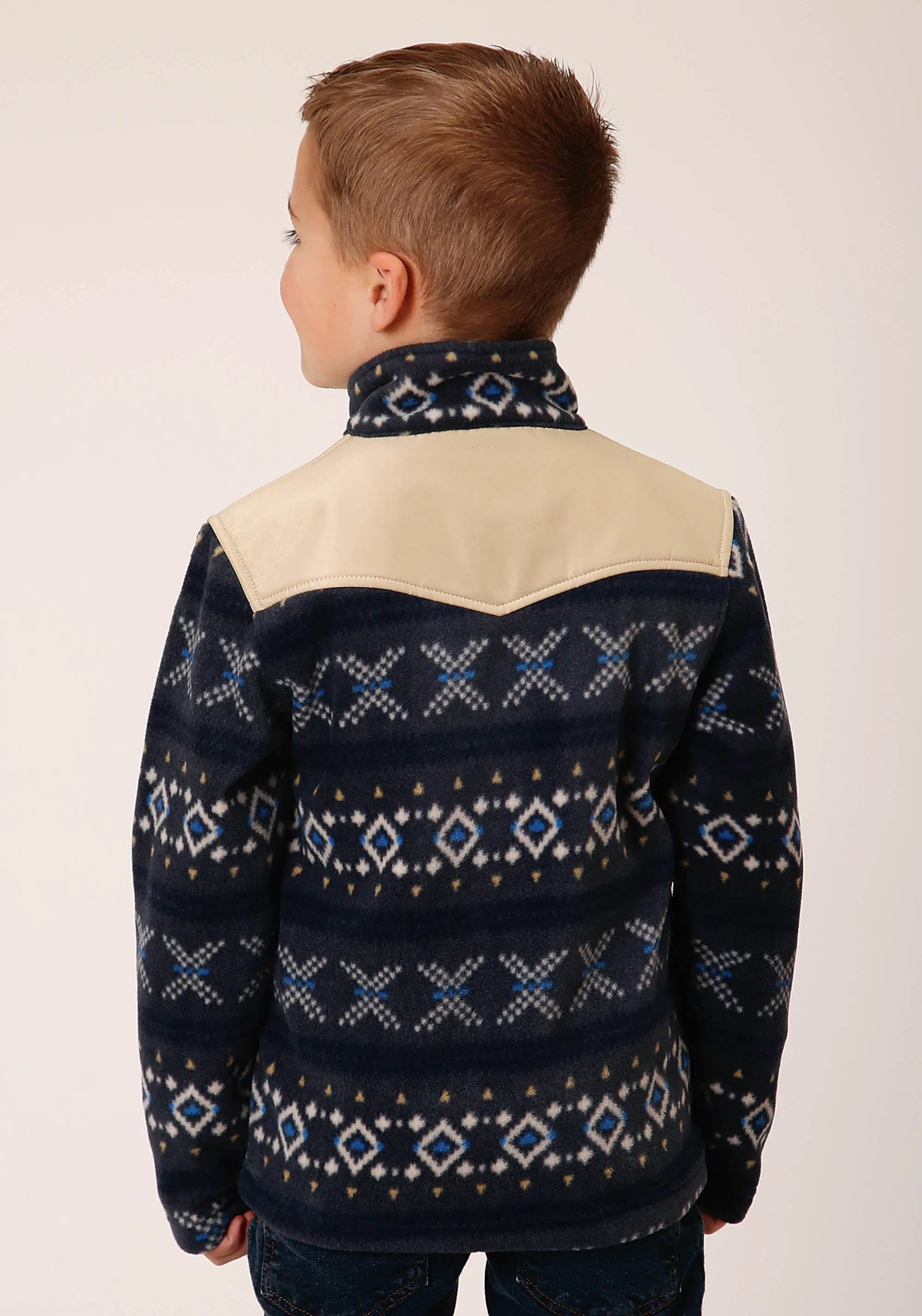 BOYS POLAR FLEECE  NAVY AZTEC PRINT PULLOVER